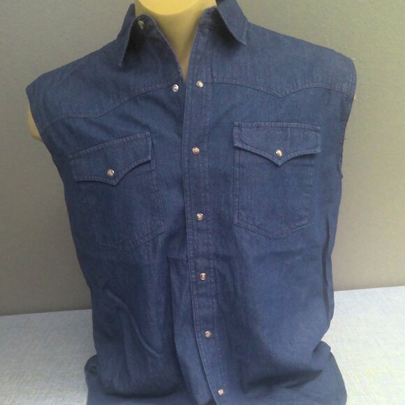NEW Roper Western Pearl Snap Shirt Sleeveless Denim Men's Medium NWT - Picture 1 of 8